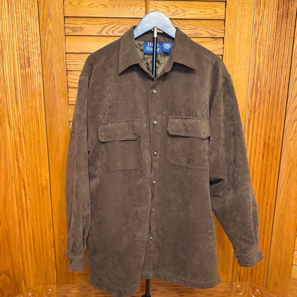 High Sierra Mens Brown Faux Suede Quilted Lined Winter Jacket Size Medium